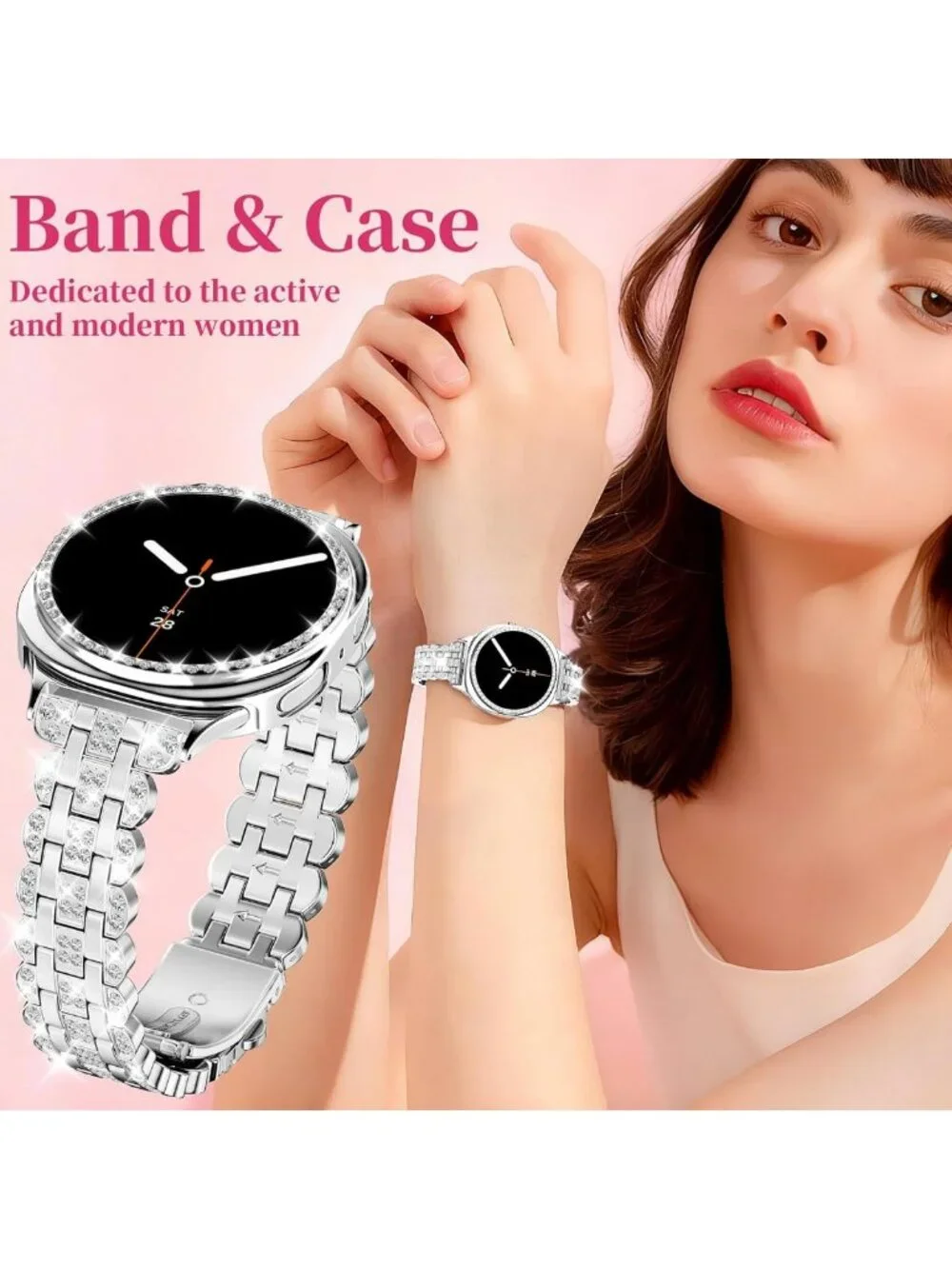 Stylish Bling Band & Case for Galaxy Watch 8, Women’s Dressy Replacement Strap
